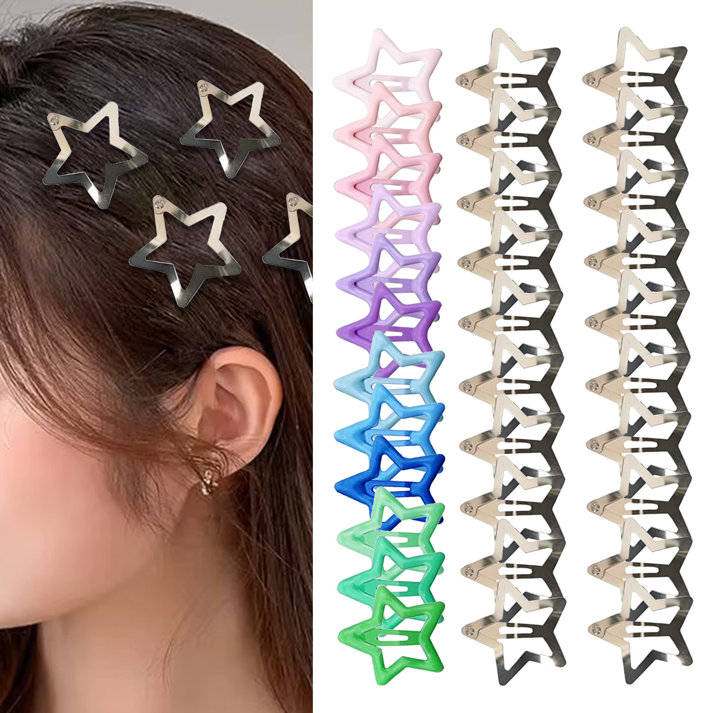 32pcs Star Snap Hair Clips, Y2K Sliver Non-Slip Hair Clips